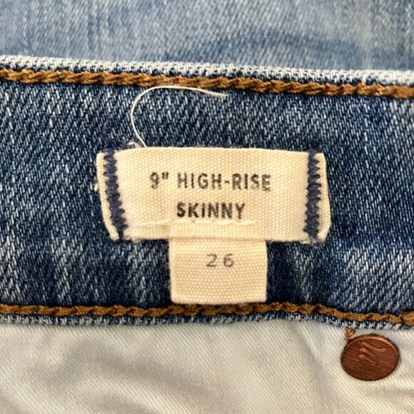 Madewell Womens Jeans 9” High Rise Skinny Distressed Raw Hem Size 26 Medium Wash - Picture 9 of 9